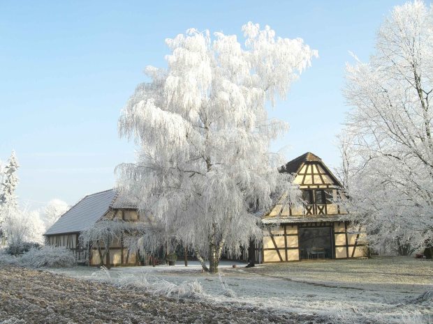 La typique maison alsacienne de Karine Metz, en hiver.